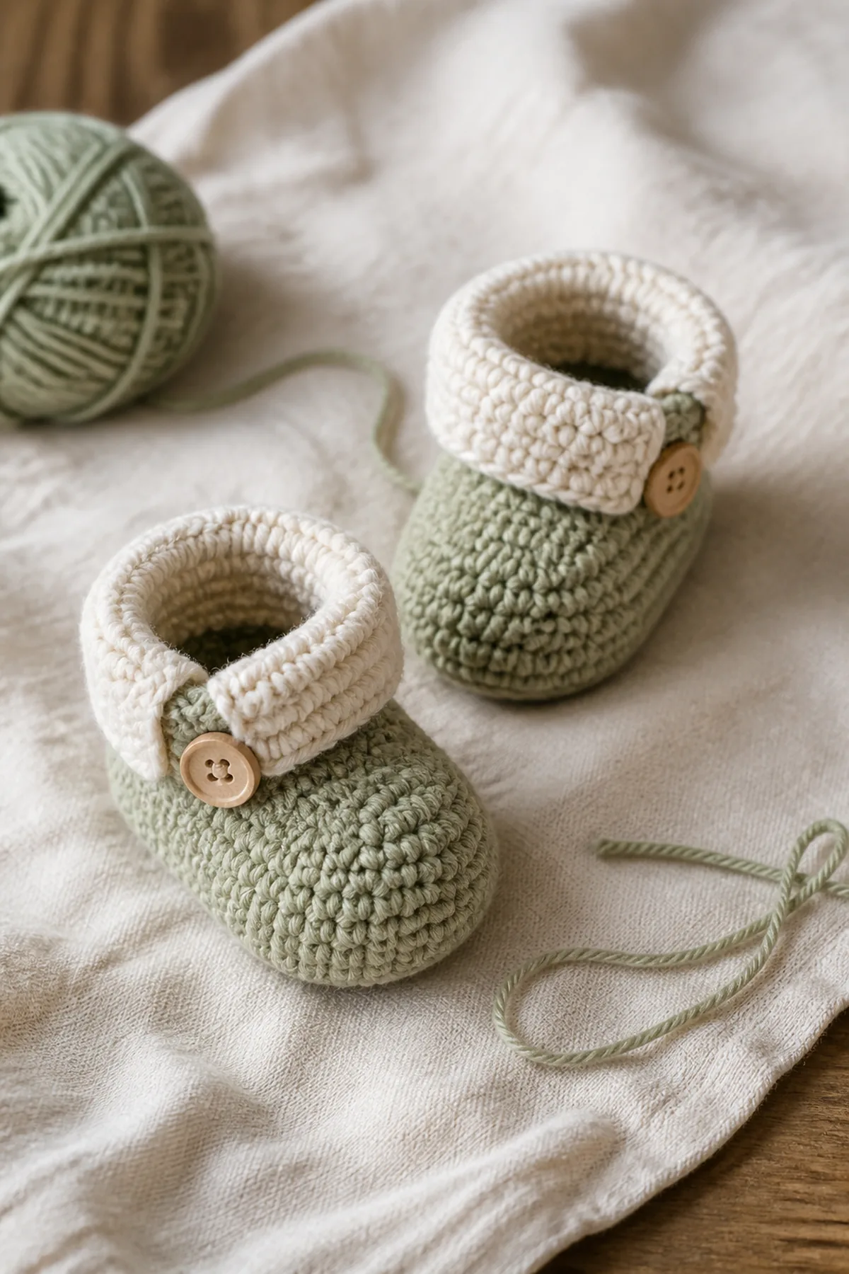 Later shaping and assembly stage of the classic crochet baby booties free