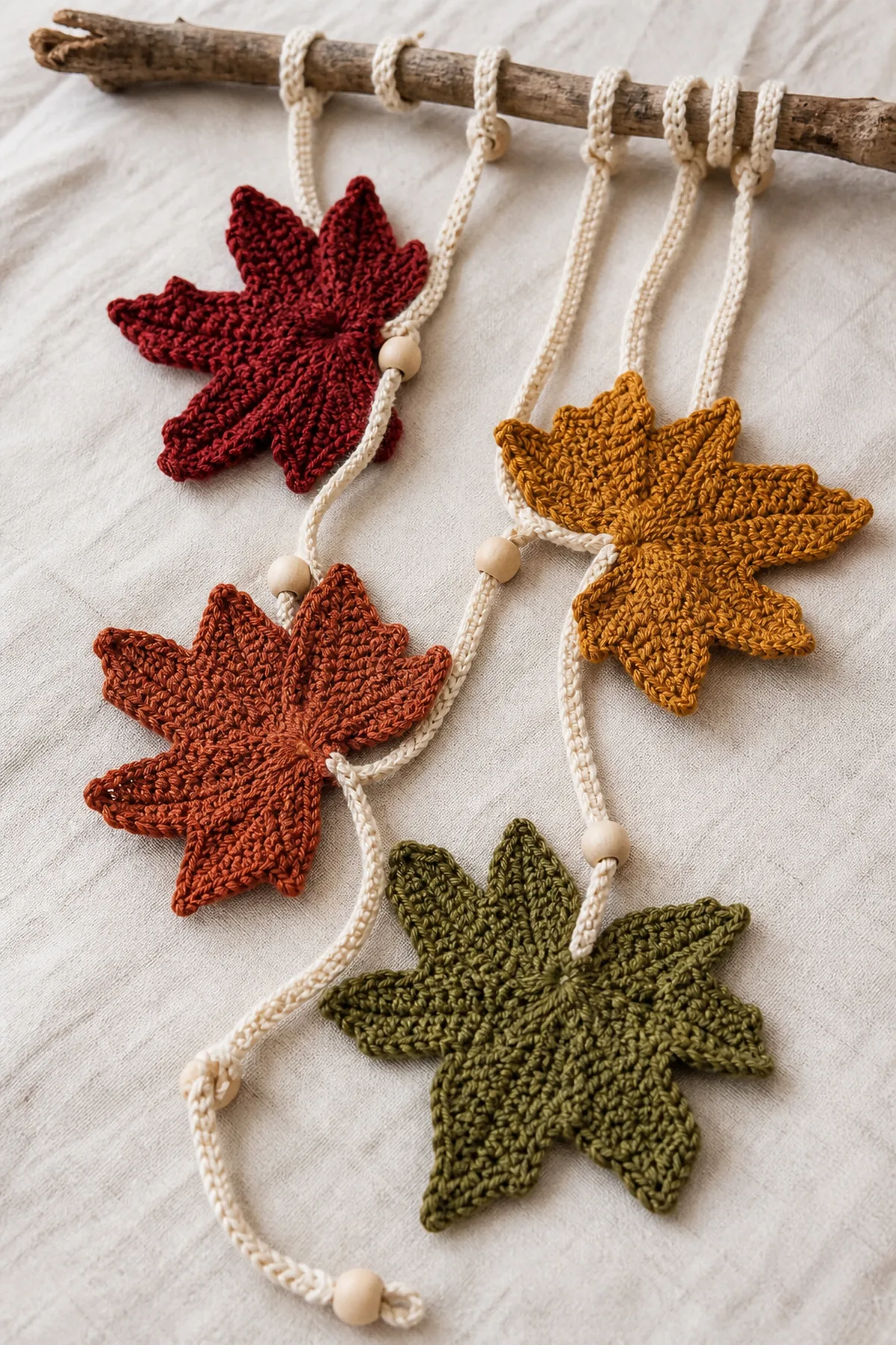 Later shaping and assembly stage of the crochet fall leaf garland