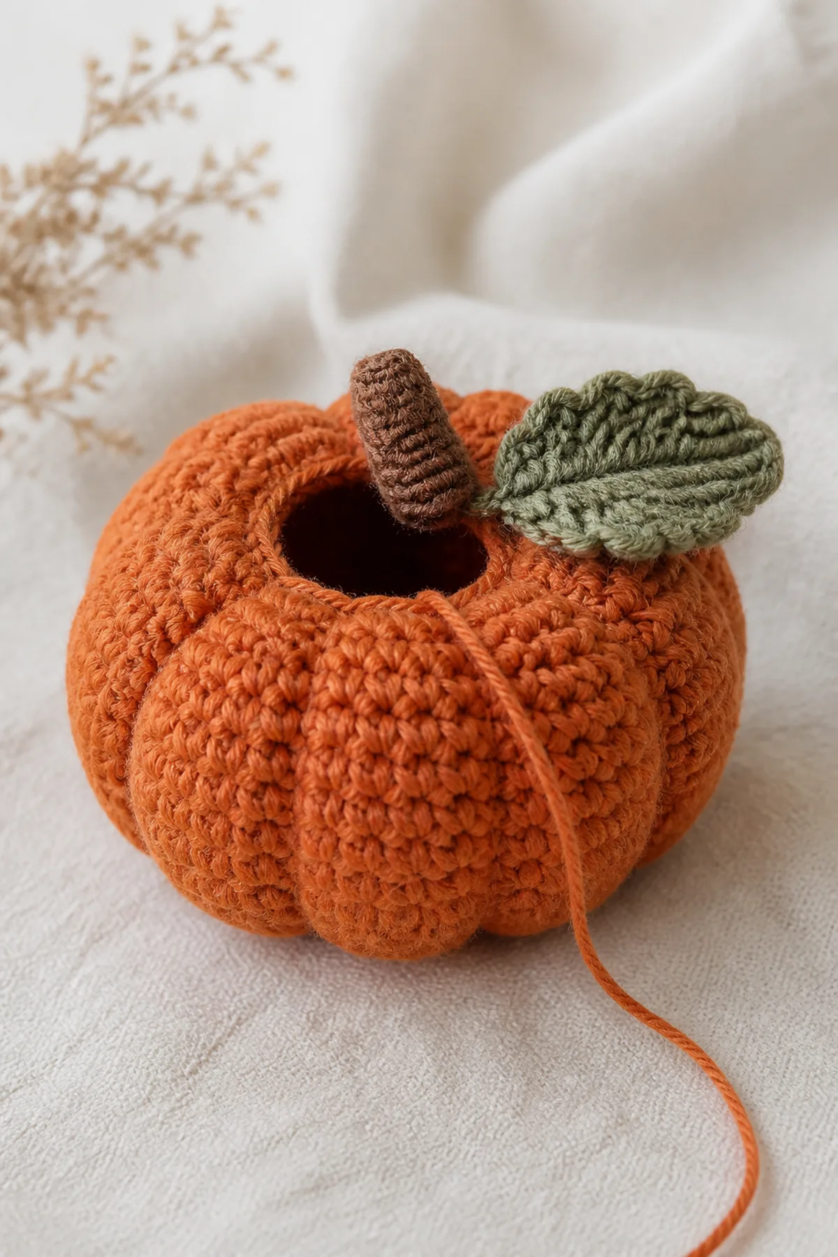 Later shaping and assembly stage of the crochet pumpkin amigurumi